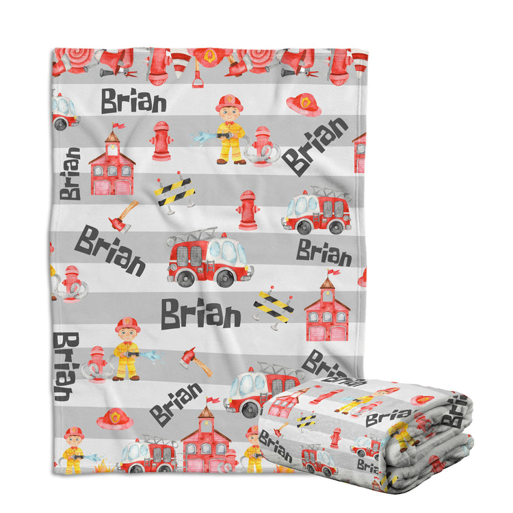 Personalized Baby Firetruck Blankets, Custom Baby Blankets Name, Firefighter Swaddle Blanket, Plush Blankets for Baby Girl Son Toddlers