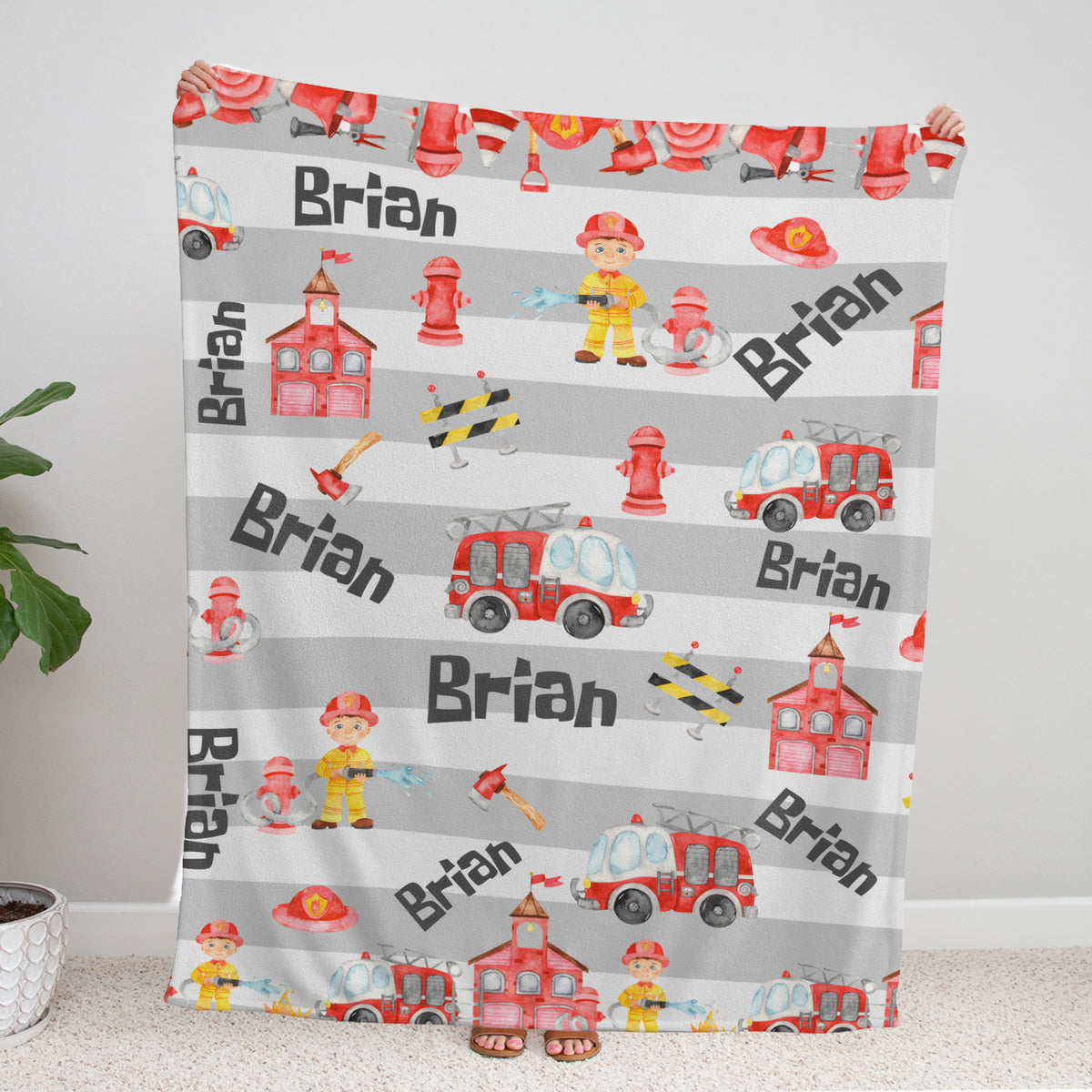 Personalized Baby Firetruck Blankets, Custom Baby Blankets Name, Firefighter Swaddle Blanket, Plush Blankets for Baby Girl Son Toddlers