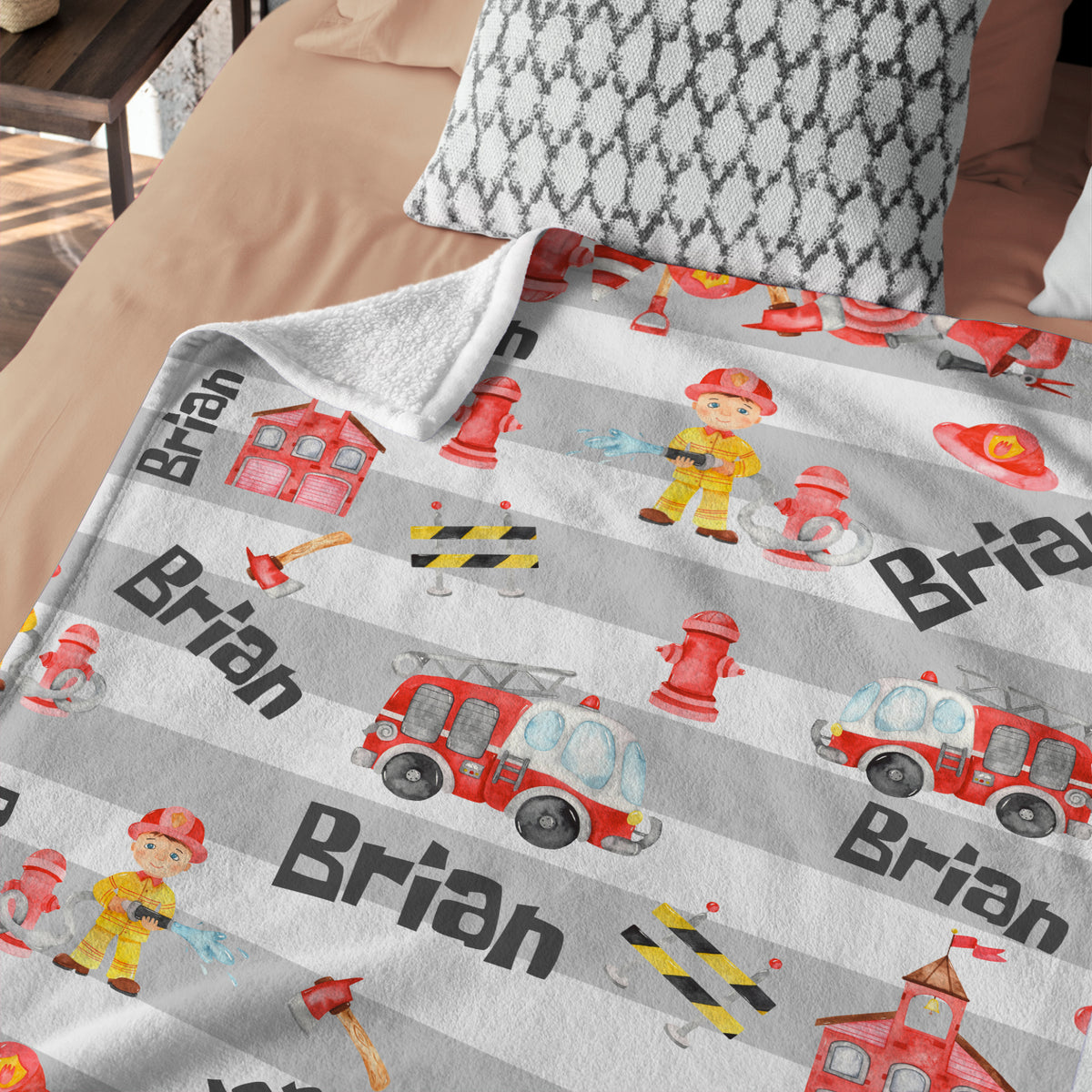 Personalized Baby Firetruck Blankets, Custom Baby Blankets Name, Firefighter Swaddle Blanket, Plush Blankets for Baby Girl Son Toddlers