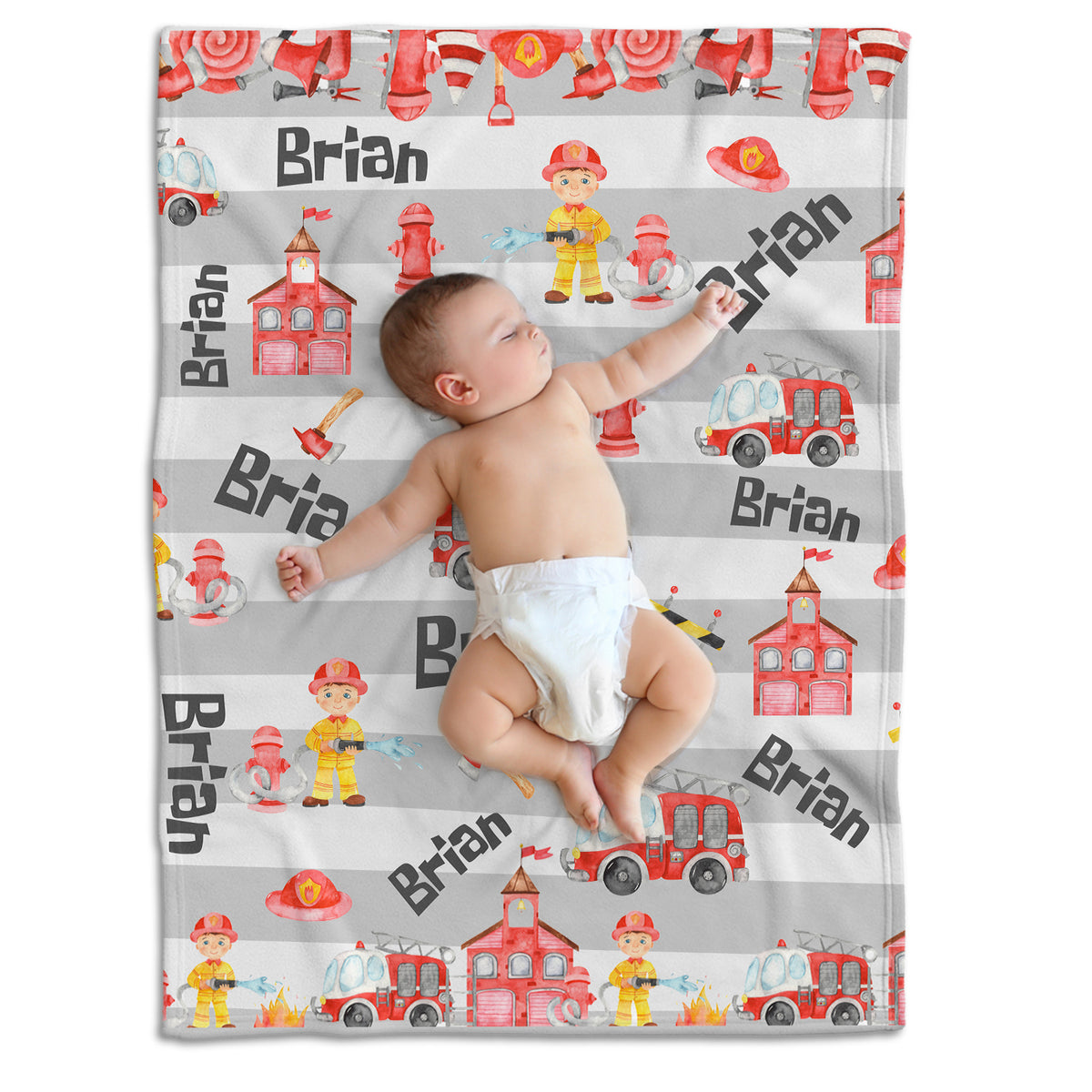 Personalized Baby Firetruck Blankets, Custom Baby Blankets Name, Firefighter Swaddle Blanket, Plush Blankets for Baby Girl Son Toddlers