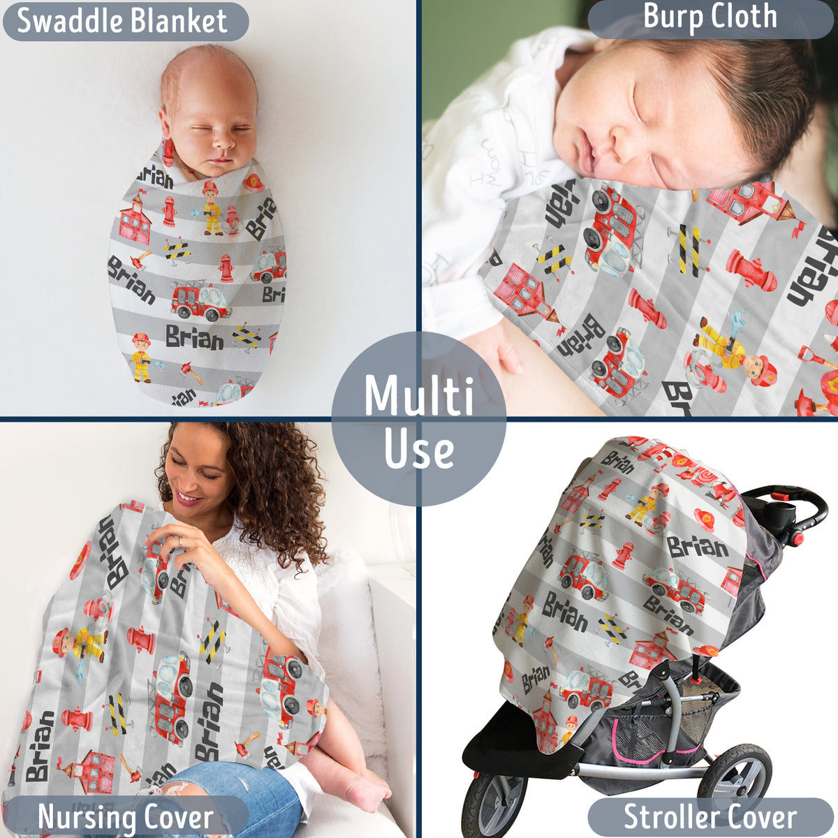 Personalized Baby Firetruck Blankets, Custom Baby Blankets Name, Firefighter Swaddle Blanket, Plush Blankets for Baby Girl Son Toddlers