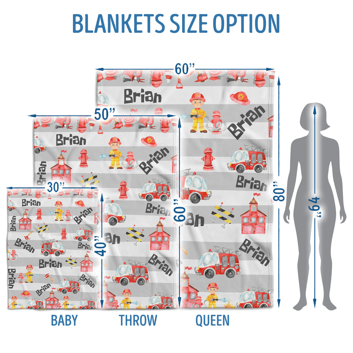 Personalized Baby Firetruck Blankets, Custom Baby Blankets Name, Firefighter Swaddle Blanket, Plush Blankets for Baby Girl Son Toddlers