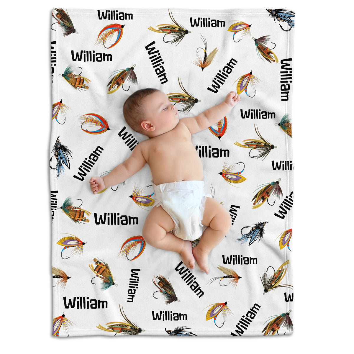 Personalized Baby Fishing Blanket, Boys & Girls, Custom Name, Swaddle, Plush