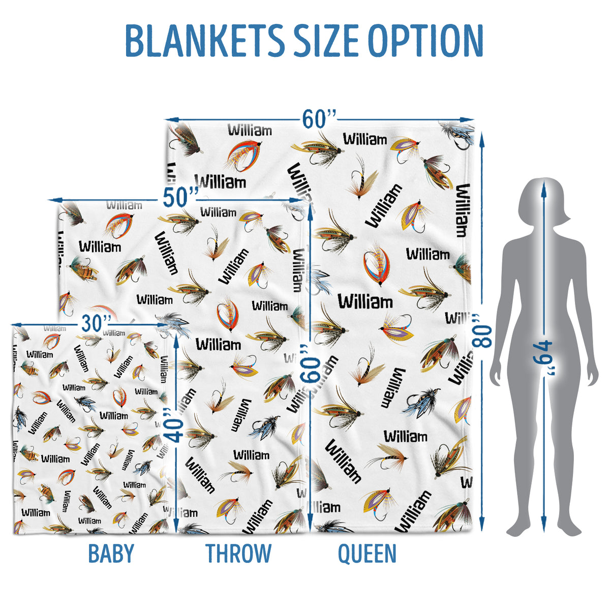 Personalized Baby Fishing Blanket, Boys & Girls, Custom Name, Swaddle, Plush