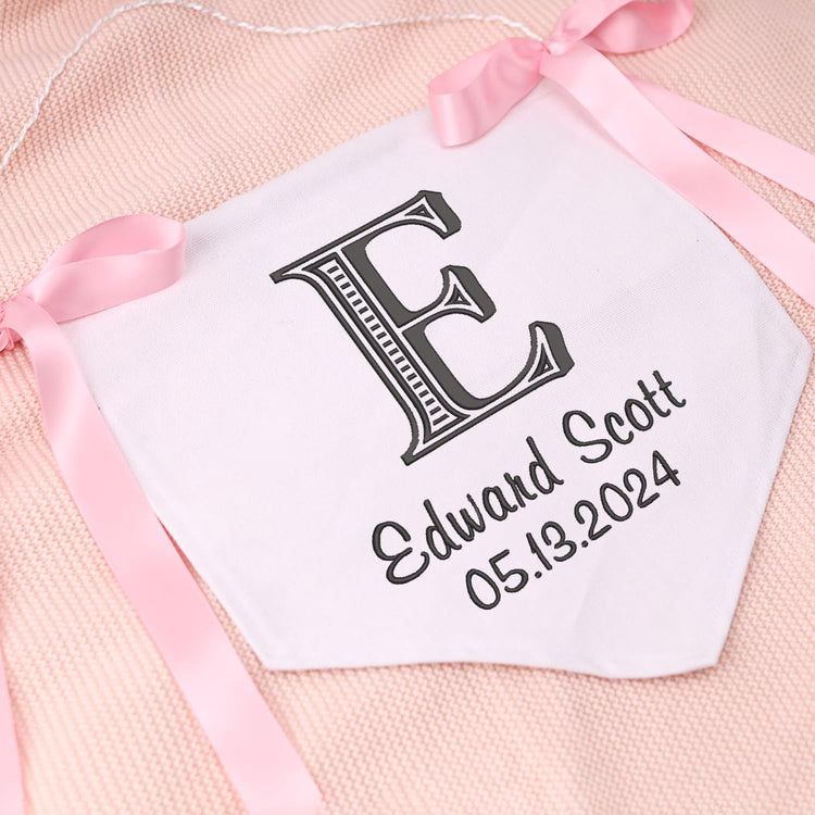 Personalized Baby Flag, Great gift for baby, Baby Canvas Hanging Pennant Flag, Newborn Baby Banner with Bows Ribbon