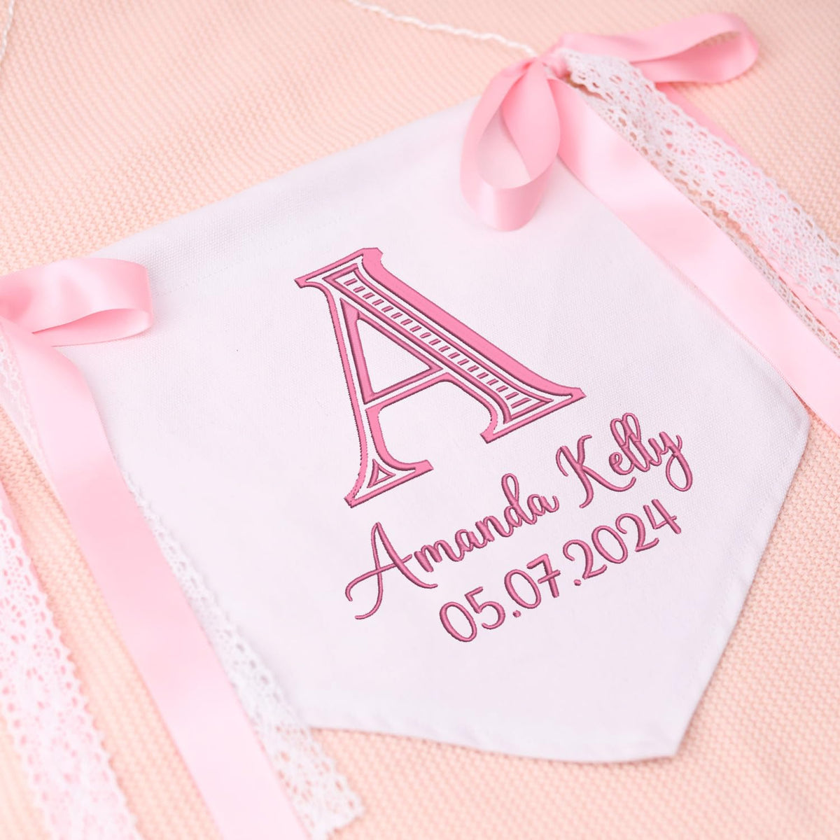 Personalized Baby Flag, Great gift for baby, Baby Canvas Hanging Pennant Flag, Newborn Baby Banner with Bows Ribbon