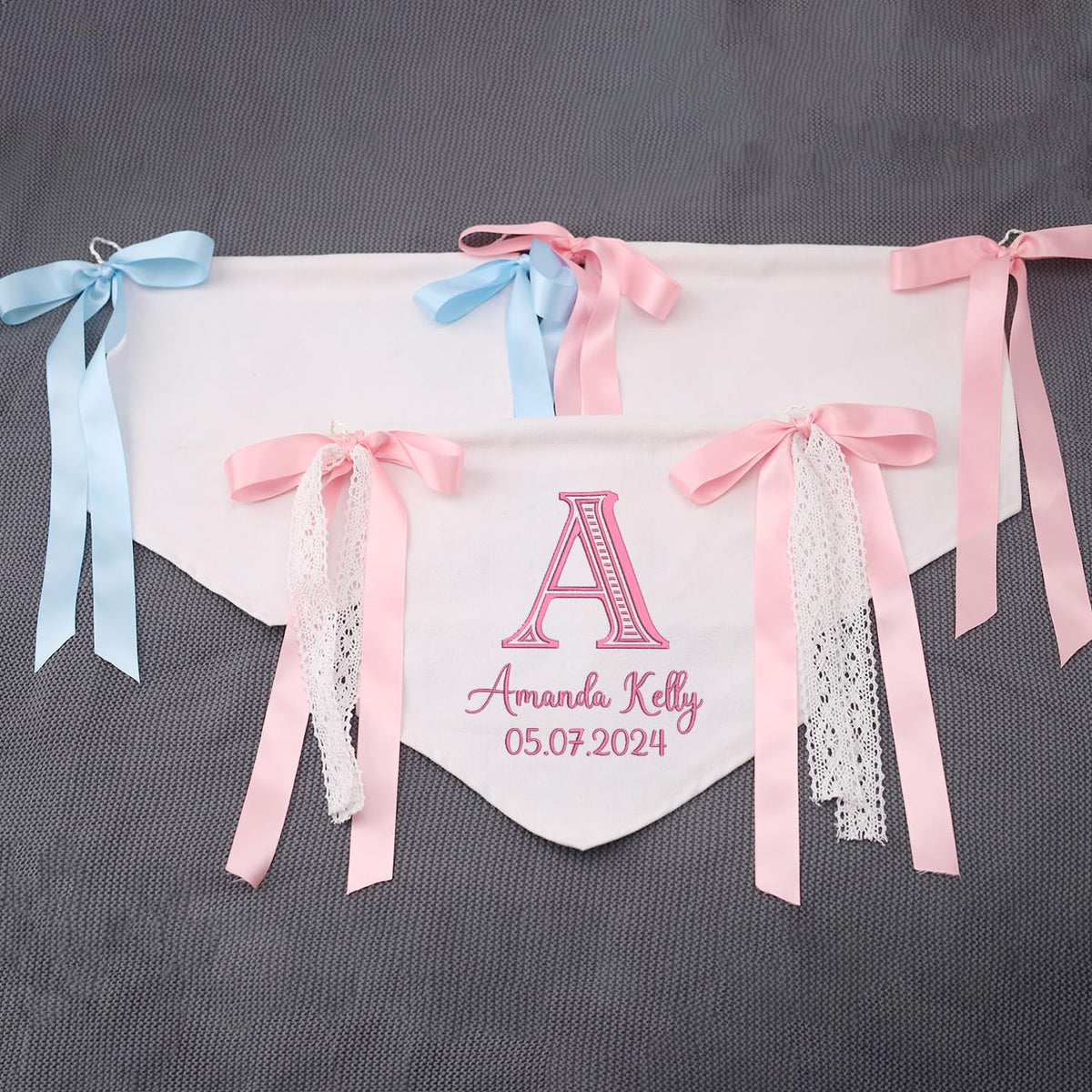 Personalized Baby Flag, Great gift for baby, Baby Canvas Hanging Pennant Flag, Newborn Baby Banner with Bows Ribbon