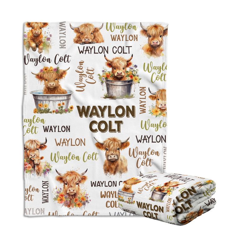 Personalized Baby Girl Blankets, Custom Baby Cow Blankets with Flowers, Plush Blankets for Newborn Infant Daughter Granddaughter