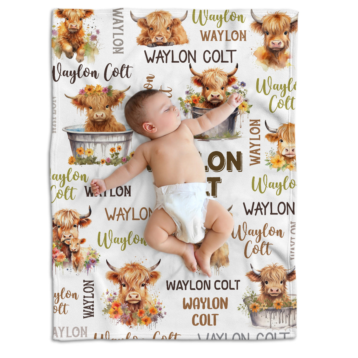 Personalized Baby Girl Blankets, Custom Baby Cow Blankets with Flowers, Plush Blankets for Newborn Infant Daughter Granddaughter