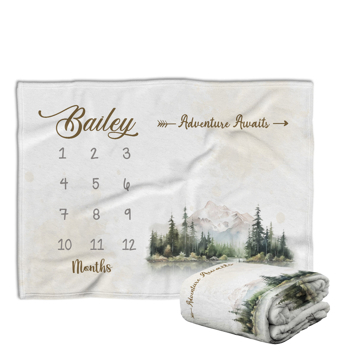 Personalized Baby Milestone Blanket with Name, Adventure Awaits, Custom Monthly Milestone, Baby Photography Backdrop Prop, Newborn Growth Chart