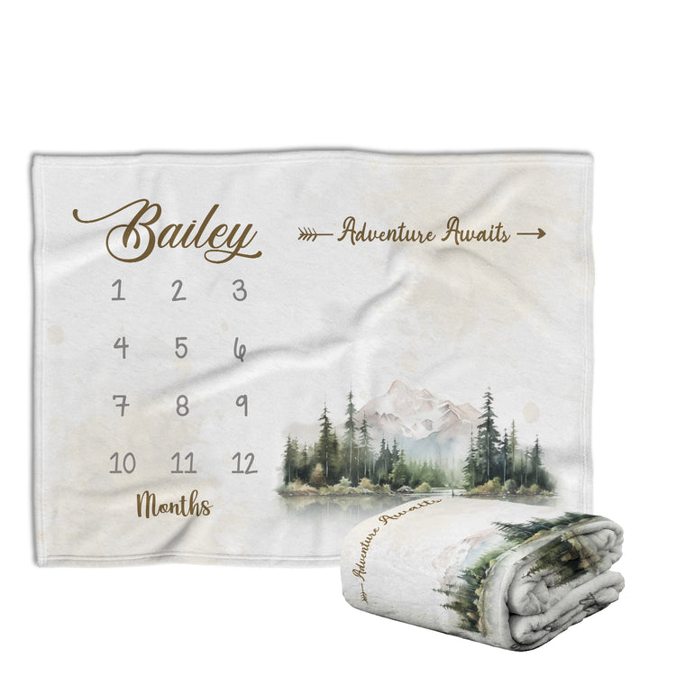 Personalized Baby Milestone Blanket with Name, Adventure Awaits, Custom Monthly Milestone, Baby Photography Backdrop Prop, Newborn Growth Chart