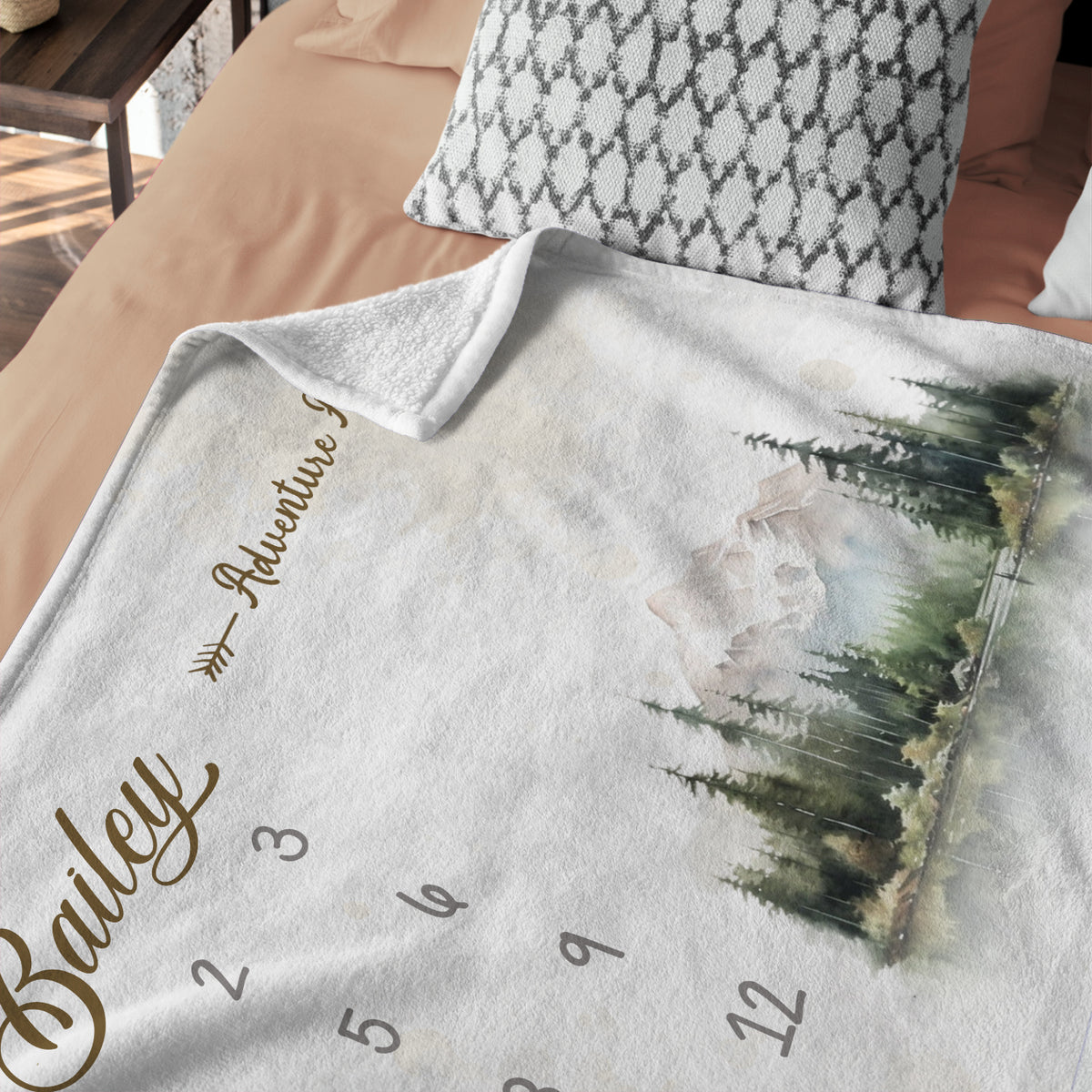 Personalized Baby Milestone Blanket with Name, Adventure Awaits, Custom Monthly Milestone, Baby Photography Backdrop Prop, Newborn Growth Chart