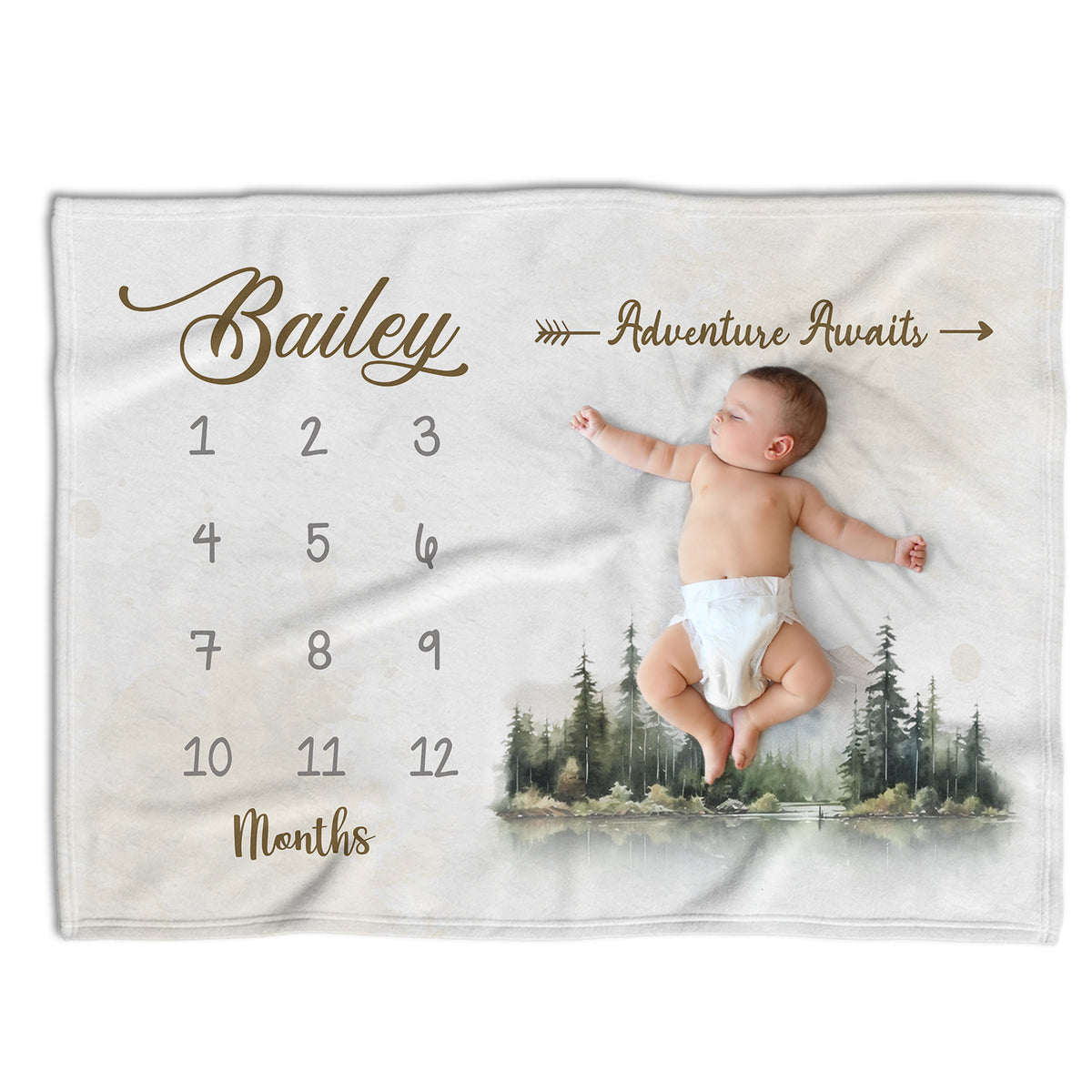 Personalized Baby Milestone Blanket with Name, Adventure Awaits, Custom Monthly Milestone, Baby Photography Backdrop Prop, Newborn Growth Chart