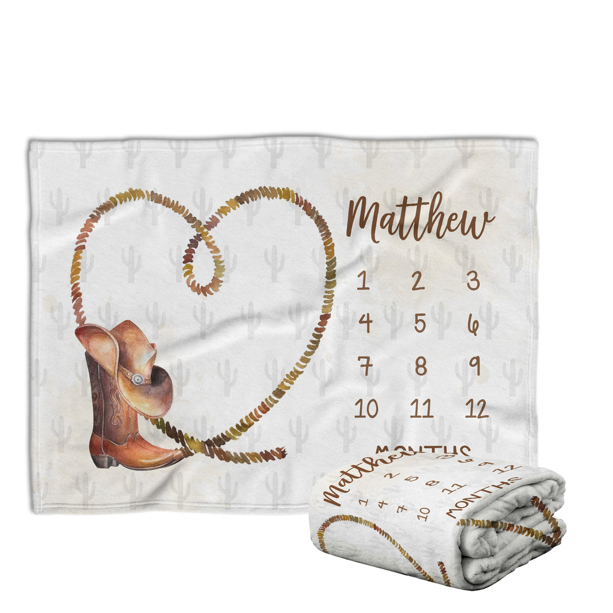 Personalized Baby Milestone Blankets with Name, Custom Monthly Milestone Blanket Cowboy, Newborn Growth Chart