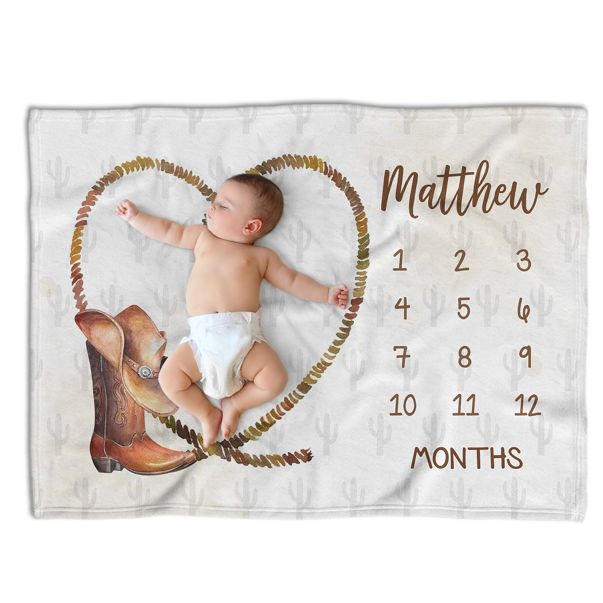 Personalized Baby Milestone Blankets with Name, Custom Monthly Milestone Blanket Cowboy, Newborn Growth Chart