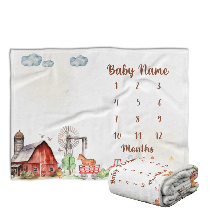 Personalized Baby Milestone Blankets with Name for Baby, Farmhouse Baby Blanket, Custom Monthly Milestone Blanket, Newborn Growth Chart Daughter, Crib
