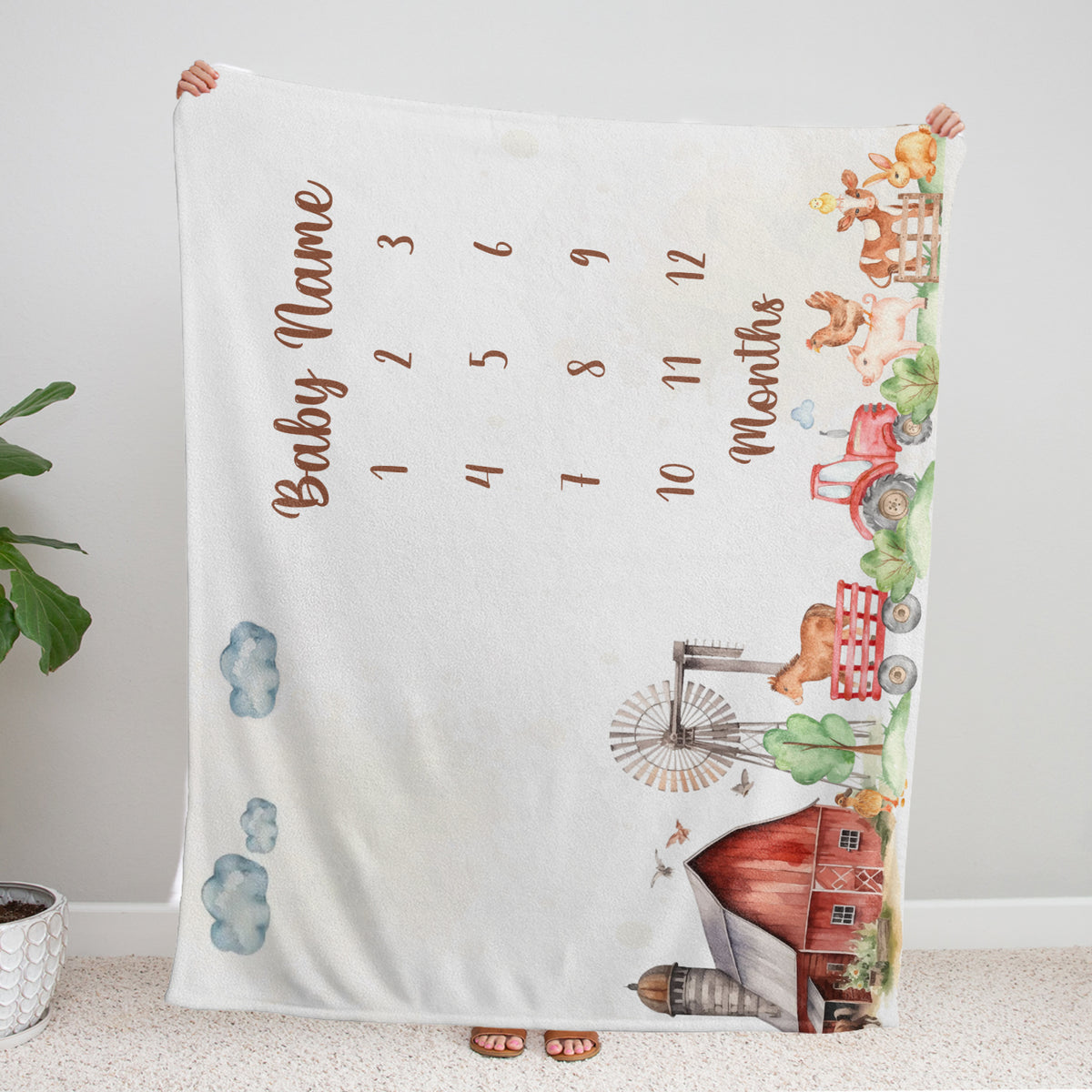 Personalized Baby Milestone Blankets with Name for Baby, Farmhouse Baby Blanket, Custom Monthly Milestone Blanket, Newborn Growth Chart Daughter, Crib