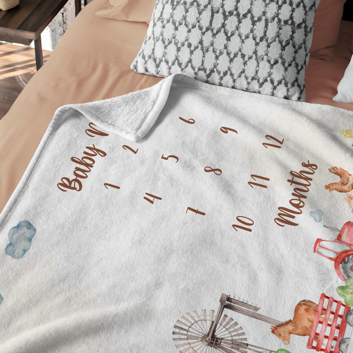 Personalized Baby Milestone Blankets with Name for Baby, Farmhouse Baby Blanket, Custom Monthly Milestone Blanket, Newborn Growth Chart Daughter, Crib