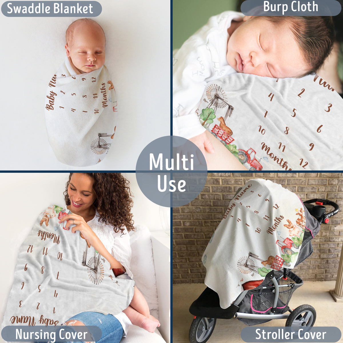 Personalized Baby Milestone Blankets with Name for Baby, Farmhouse Baby Blanket, Custom Monthly Milestone Blanket, Newborn Growth Chart Daughter, Crib