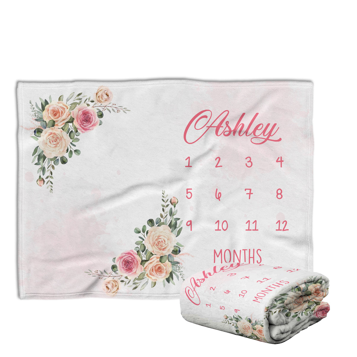 Personalized Baby Milestone Blankets with Name for Baby Girl, Pink Flowers Custom Monthly Milestone Blanket, Baby Photography Backdrop Prop Blanket, Newborn Growth Chart Daughter
