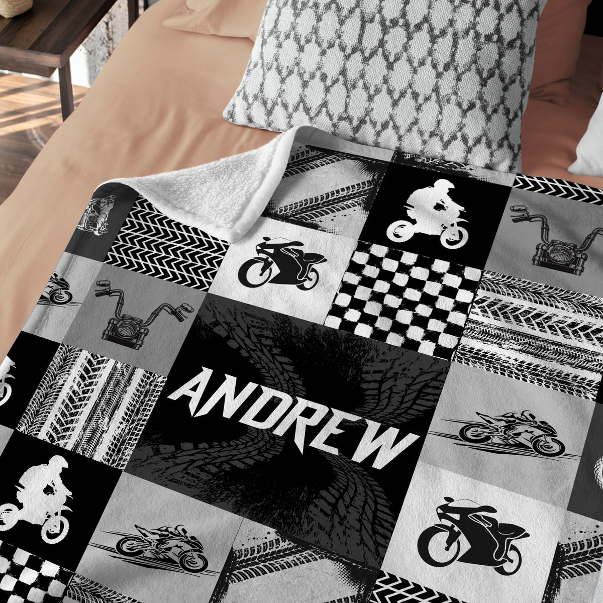 Personalized Baby Motorcycling Blanket for Boys, Custom Name Black Swaddle Blanketfor Baby Girl Son Newborn Toddlers Kids