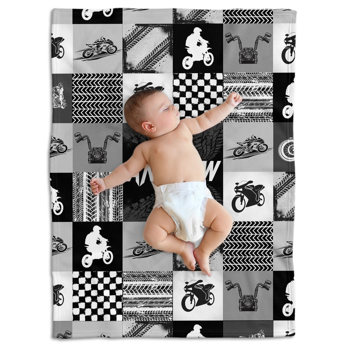 Personalized Baby Motorcycling Blanket for Boys, Custom Name Black Swaddle Blanketfor Baby Girl Son Newborn Toddlers Kids