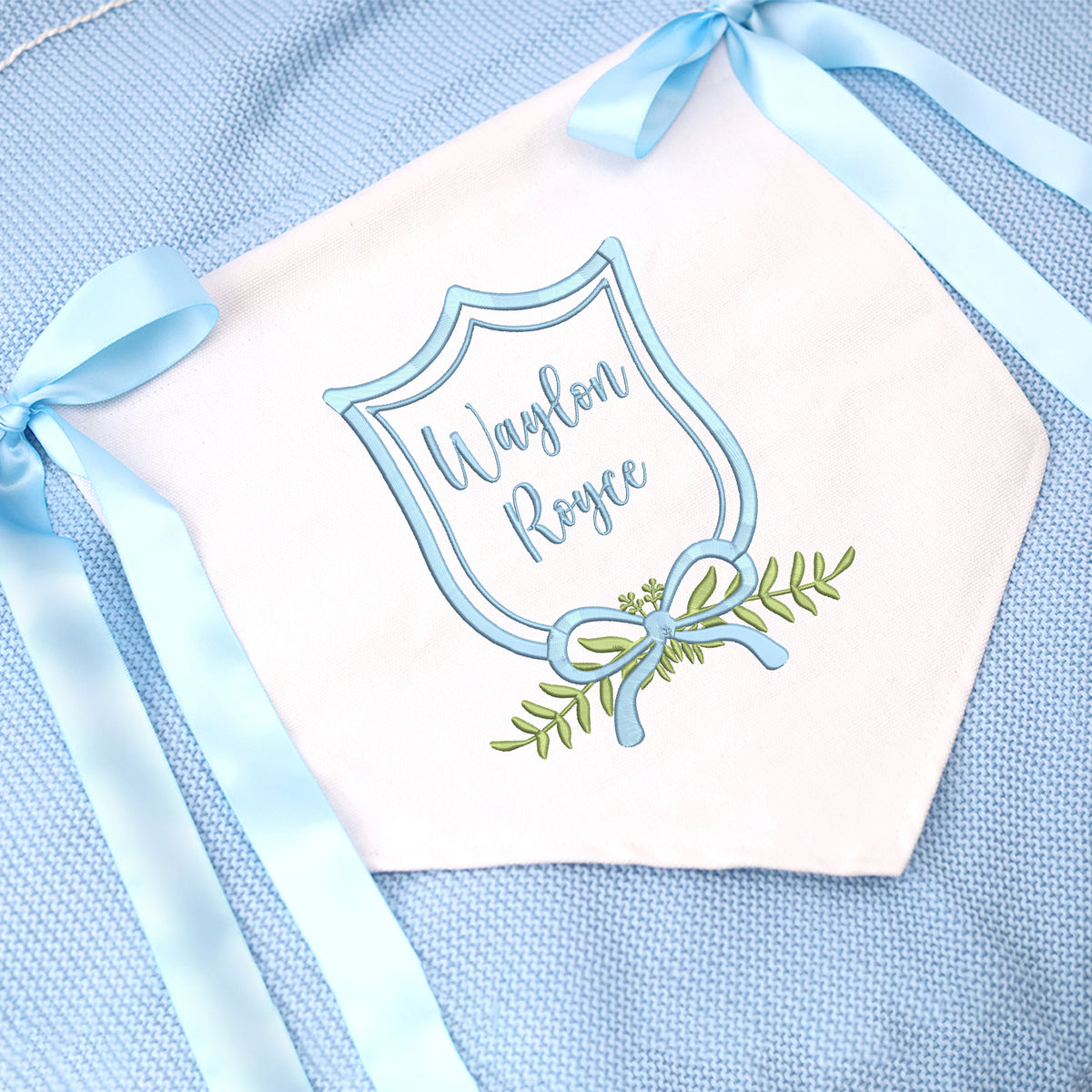 Personalized Baby Name Banner, Embroidered Baby Name Flag, Welcome Banner, Hospital Door Sign, Baby Shower Banner with Bows