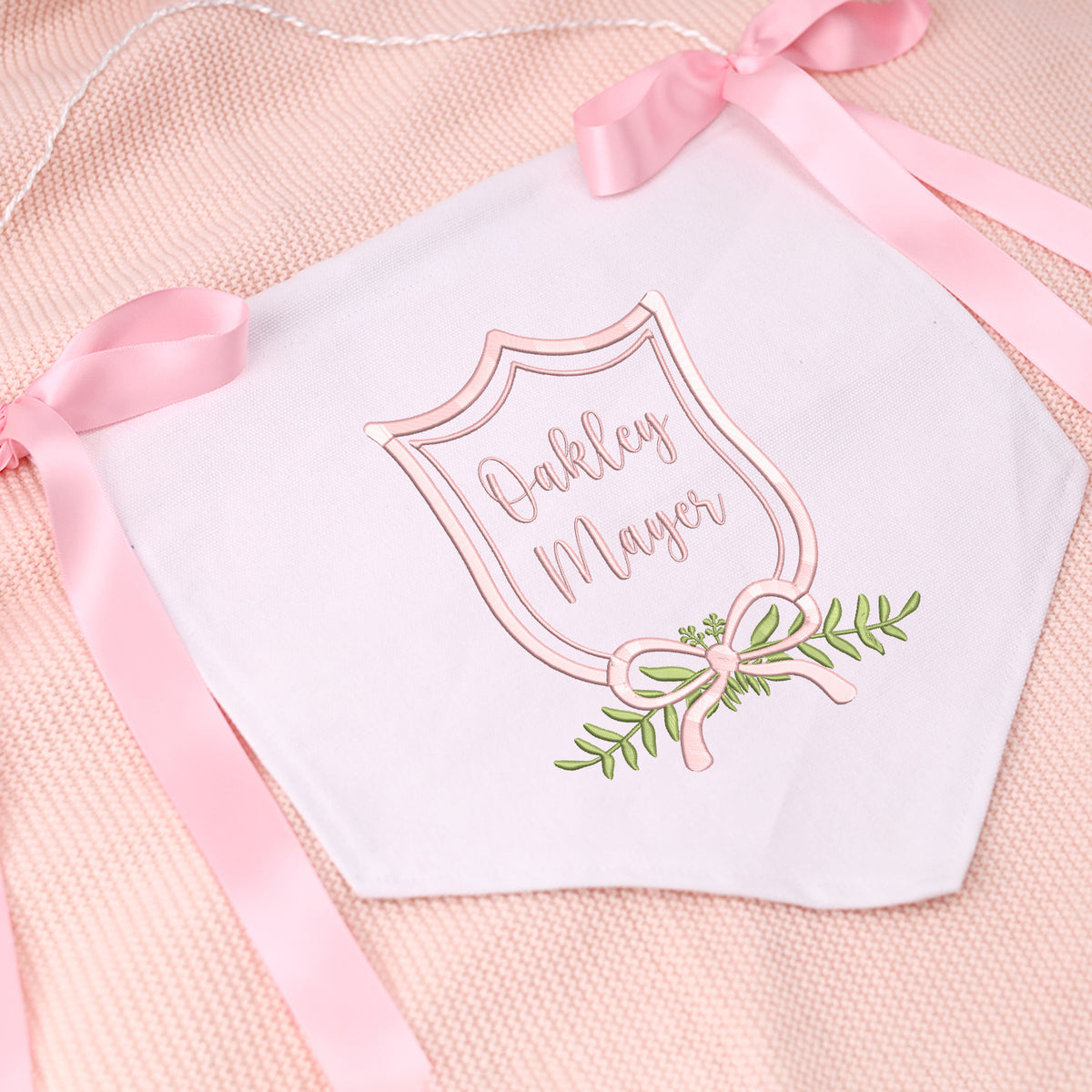 Personalized Baby Name Banner, Embroidered Baby Name Flag, Welcome Banner, Hospital Door Sign, Baby Shower Banner with Bows