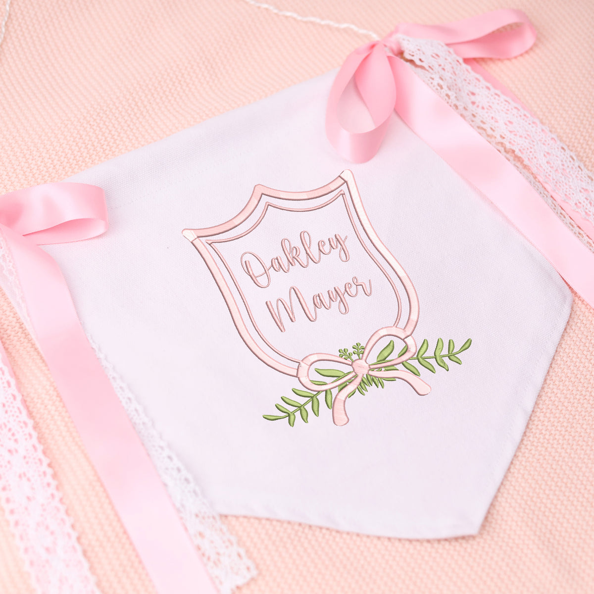 Personalized Baby Name Banner, Embroidered Baby Name Flag, Welcome Banner, Hospital Door Sign, Baby Shower Banner with Bows