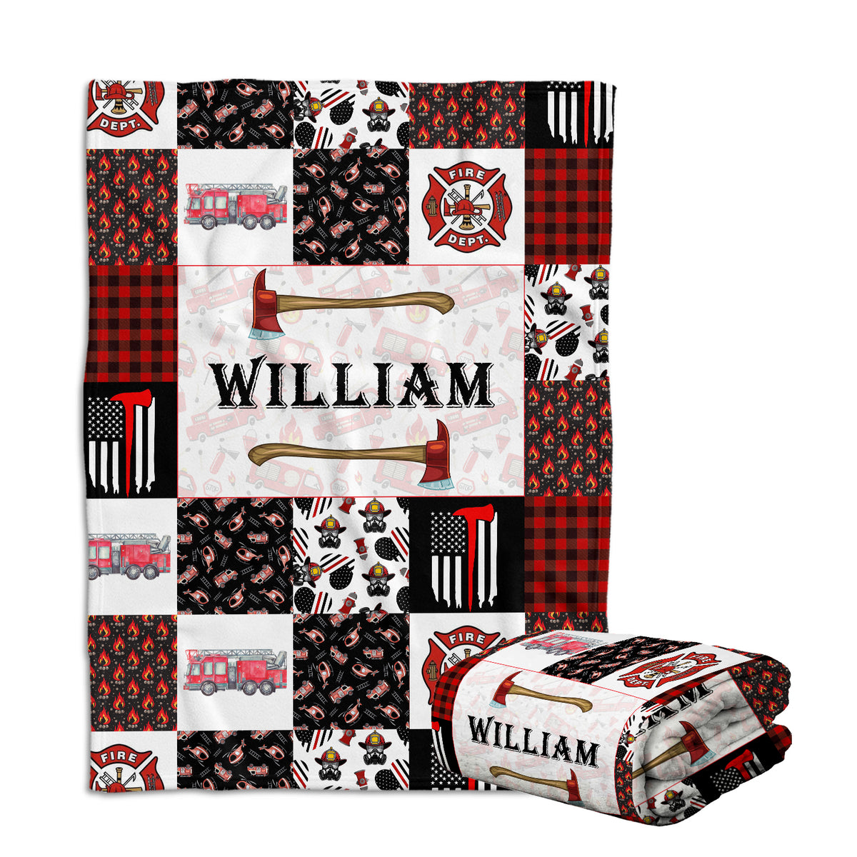 Personalized Baby Name Firefighter Blankets for Boys Girls, Firetruck Blankets, Custom Baby Firefighter Swaddle Plush Blanket for Baby Girl Son Toddlers Kids