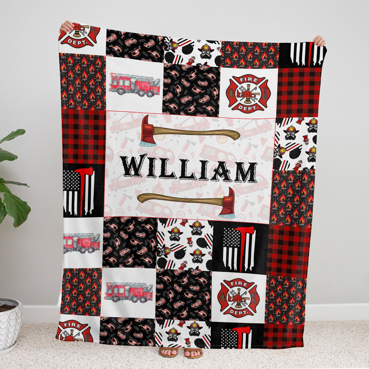 Personalized Baby Name Firefighter Blankets for Boys Girls, Firetruck Blankets, Custom Baby Firefighter Swaddle Plush Blanket for Baby Girl Son Toddlers Kids