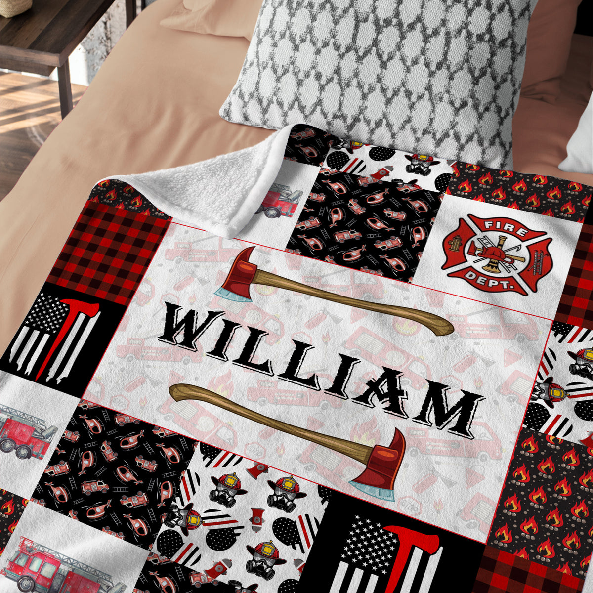 Personalized Baby Name Firefighter Blankets for Boys Girls, Firetruck Blankets, Custom Baby Firefighter Swaddle Plush Blanket for Baby Girl Son Toddlers Kids