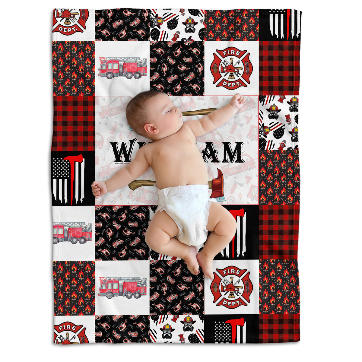 Personalized Baby Name Firefighter Blankets for Boys Girls, Firetruck Blankets, Custom Baby Firefighter Swaddle Plush Blanket for Baby Girl Son Toddlers Kids