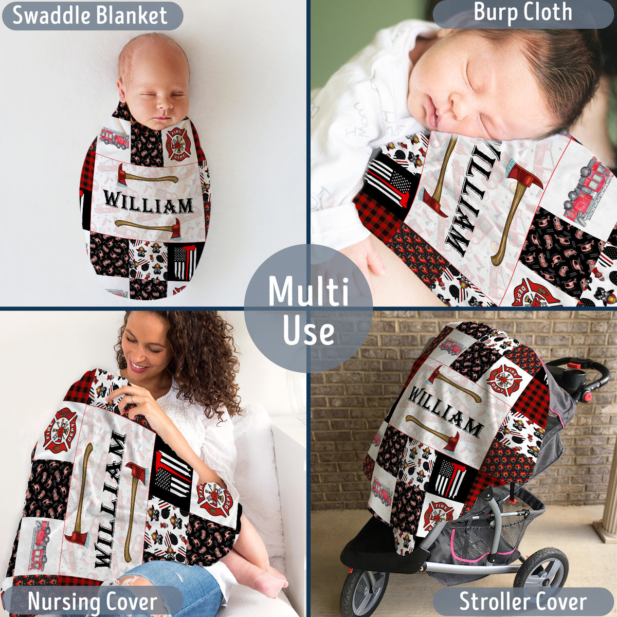 Personalized Baby Name Firefighter Blankets for Boys Girls, Firetruck Blankets, Custom Baby Firefighter Swaddle Plush Blanket for Baby Girl Son Toddlers Kids