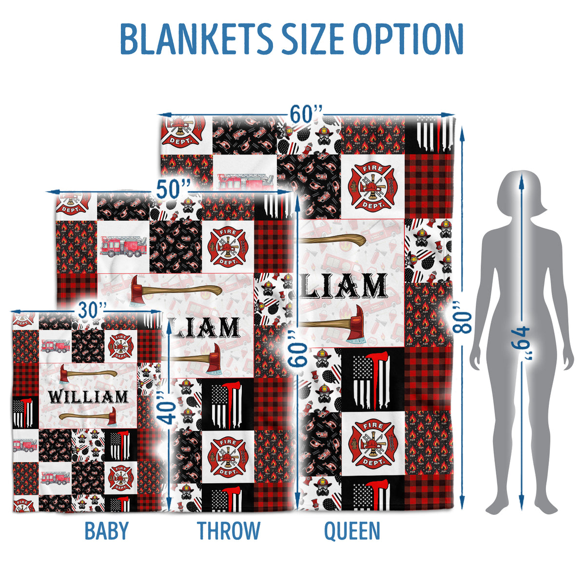 Personalized Baby Name Firefighter Blankets for Boys Girls, Firetruck Blankets, Custom Baby Firefighter Swaddle Plush Blanket for Baby Girl Son Toddlers Kids