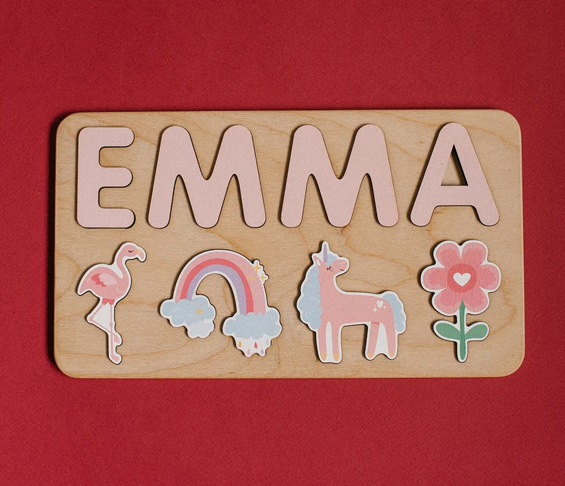 Personalized Baby Name Puzzle, Princess Theme Puzzle, First Birthday Gift for Baby, Wooden Natural Developing Toy