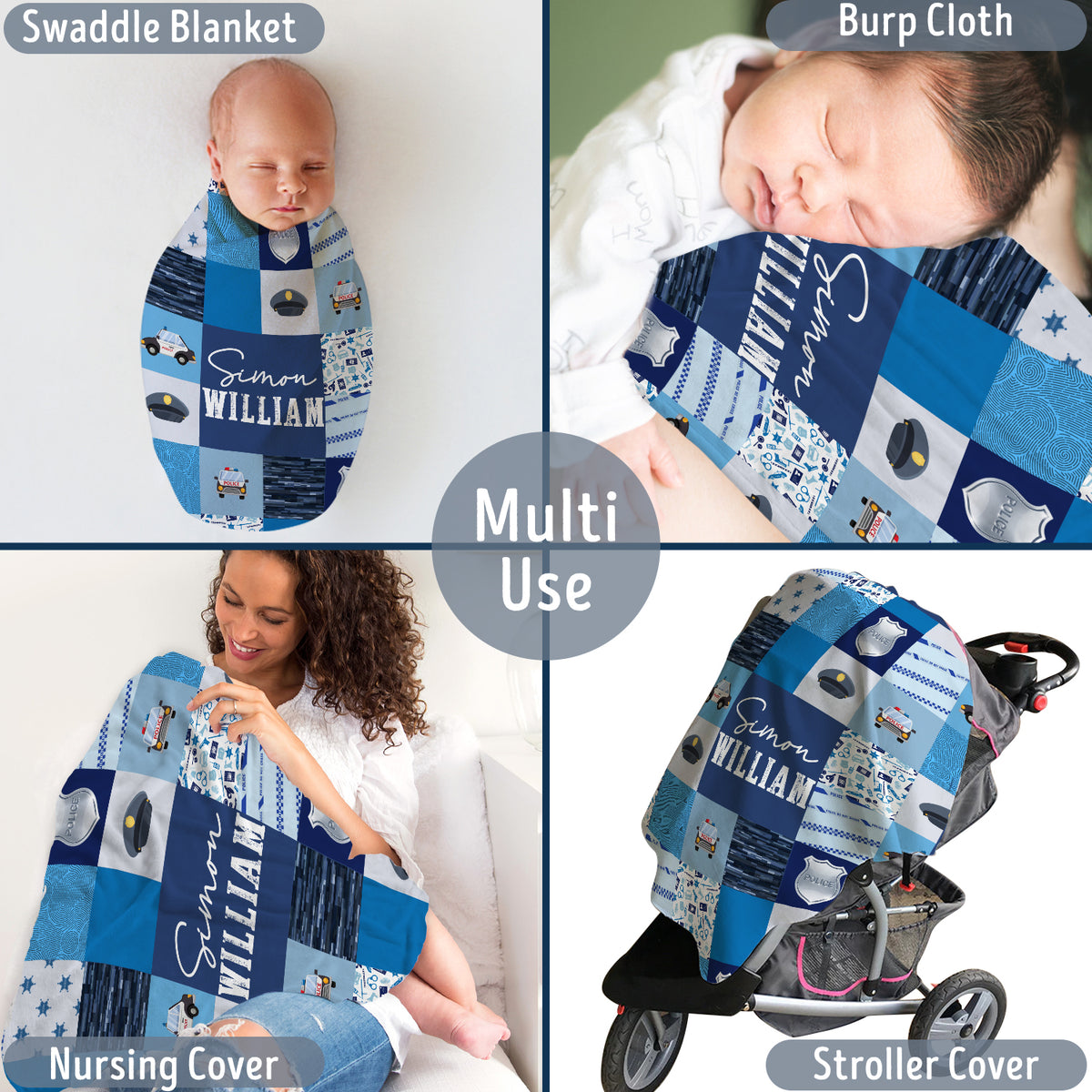 Personalized Baby Police Blankets, Custom Baby Blankets Name, Swaddle Blanket for Girls, Plush Blankets for Baby Girl Boy Daughter Son Toddlers Kids