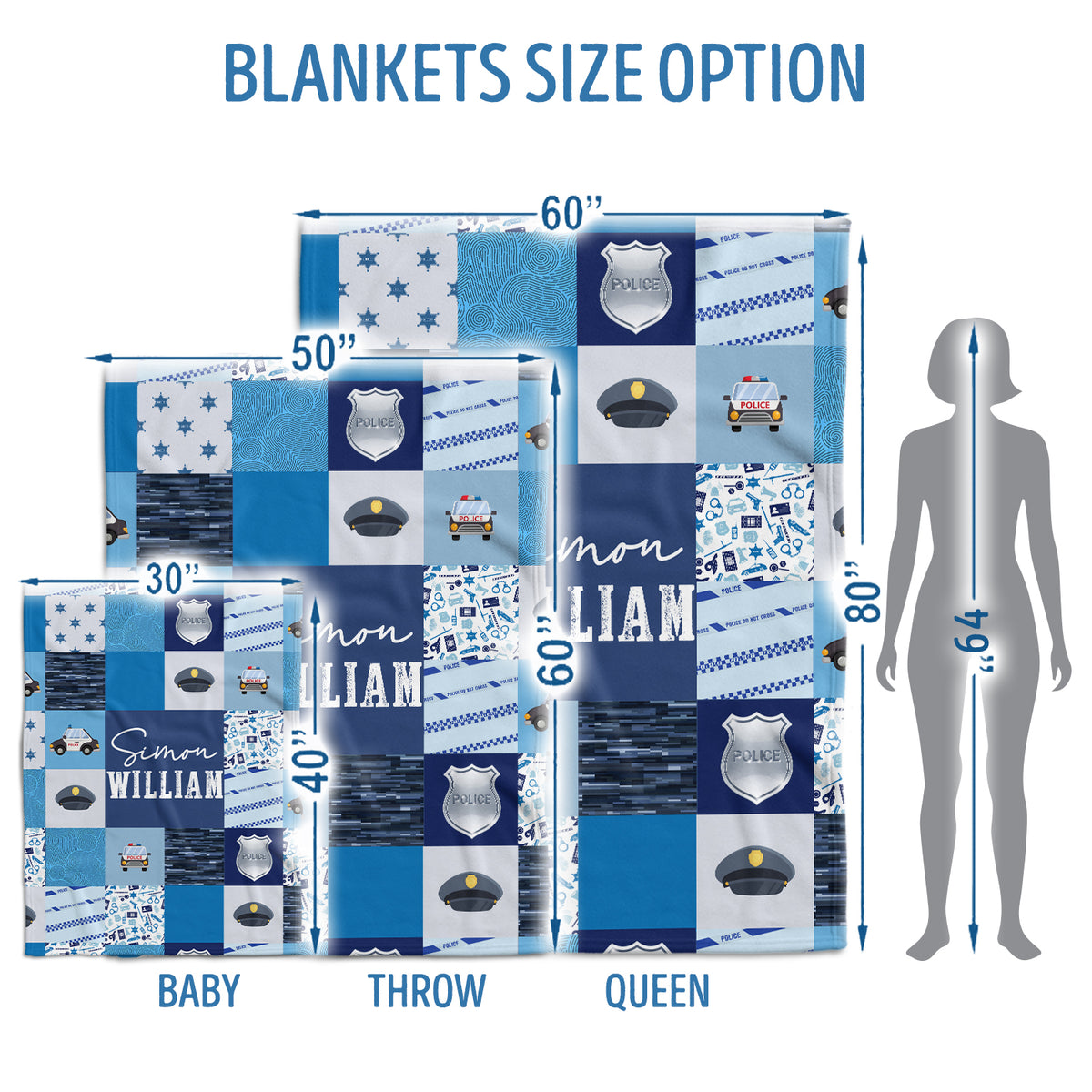 Personalized Baby Police Blankets, Custom Baby Blankets Name, Swaddle Blanket for Girls, Plush Blankets for Baby Girl Boy Daughter Son Toddlers Kids