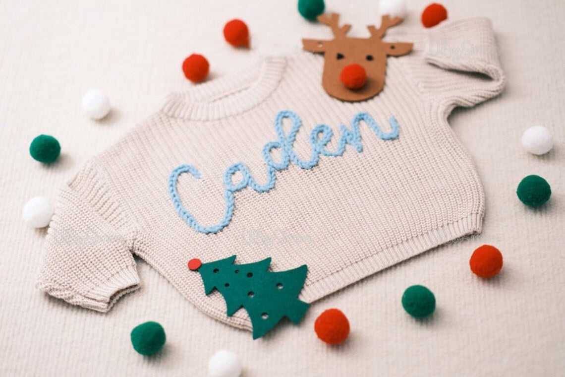 Personalized Baby Sweater with Hand-Embroidered Name & Monogram - A Special Gift for Baby Girl