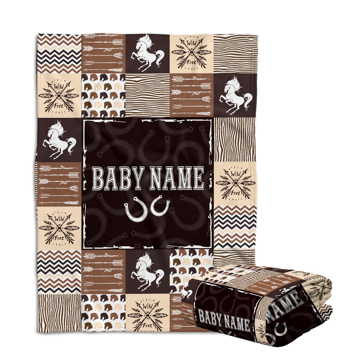 Personalized Baby Western Blankets, Cowboy Baby Blankets, Horse Blanket for Baby Boy Stuff, Custom Baby Blankets Name Fleece Blankets for Infant Newborn Son Daughter