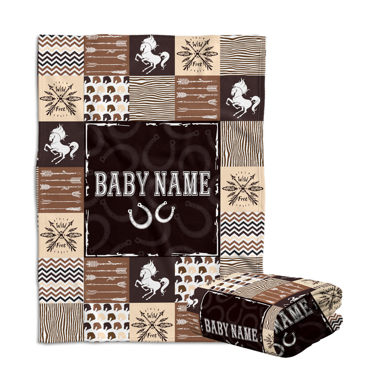 Personalized Baby Western Blankets, Cowboy Baby Blankets, Horse Blanket for Baby Boy Stuff, Custom Baby Blankets Name Fleece Blankets for Infant Newborn Son Daughter