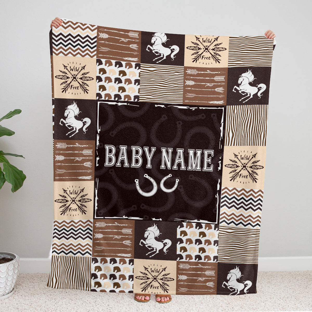 Personalized Baby Western Blankets, Cowboy Baby Blankets, Horse Blanket for Baby Boy Stuff, Custom Baby Blankets Name Fleece Blankets for Infant Newborn Son Daughter