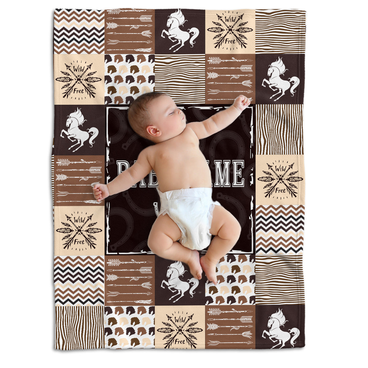 Personalized Baby Western Blankets, Cowboy Baby Blankets, Horse Blanket for Baby Boy Stuff, Custom Baby Blankets Name Fleece Blankets for Infant Newborn Son Daughter