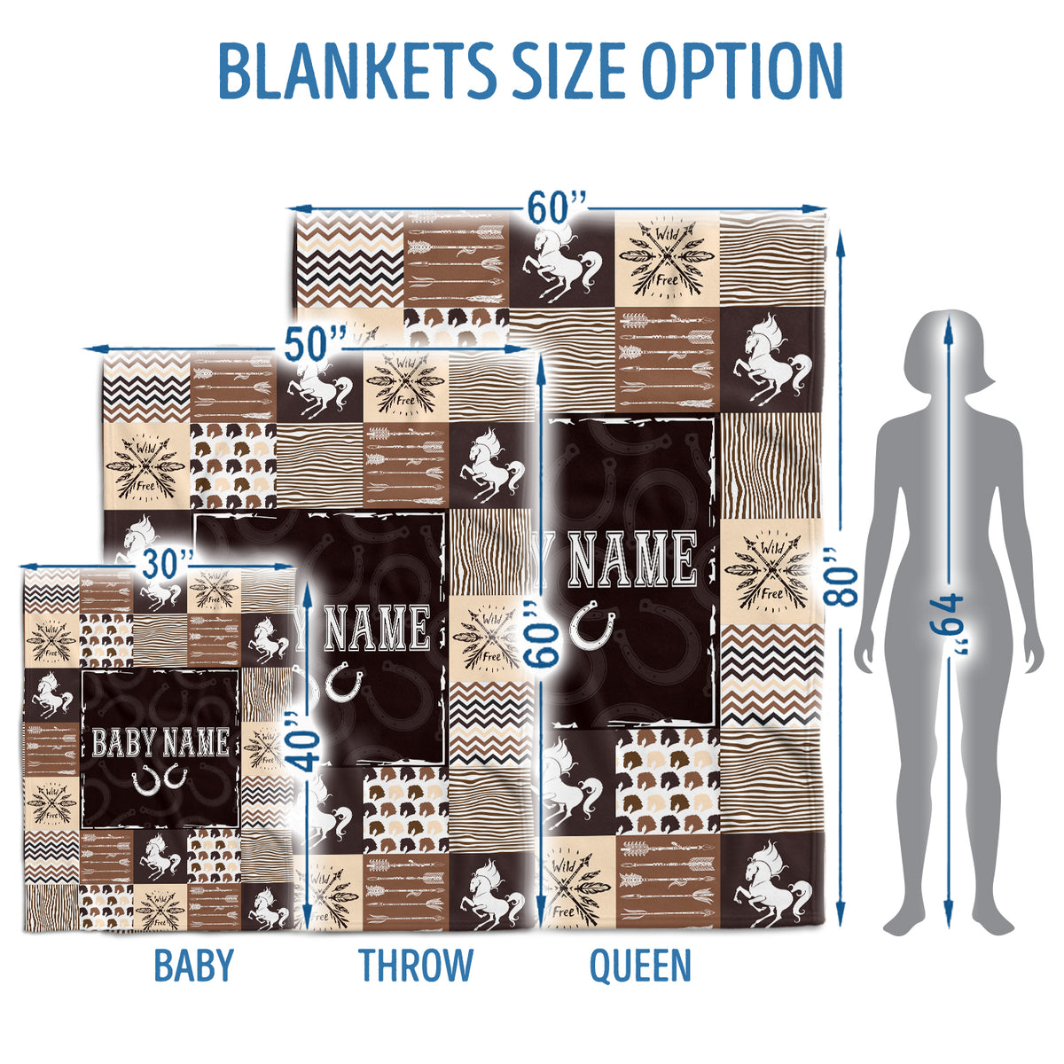 Personalized Baby Western Blankets, Cowboy Baby Blankets, Horse Blanket for Baby Boy Stuff, Custom Baby Blankets Name Fleece Blankets for Infant Newborn Son Daughter