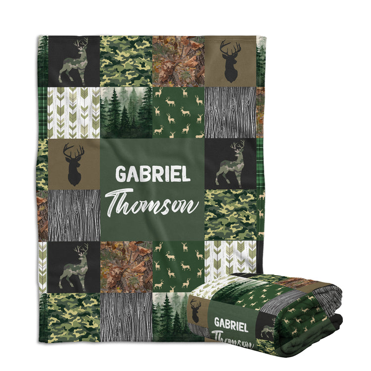 Personalized Baby Woodland Blanket for Boys - Custom Name Baby Deer Swaddle - 3 Sizes Plush Blankets for Newborn Infant Son