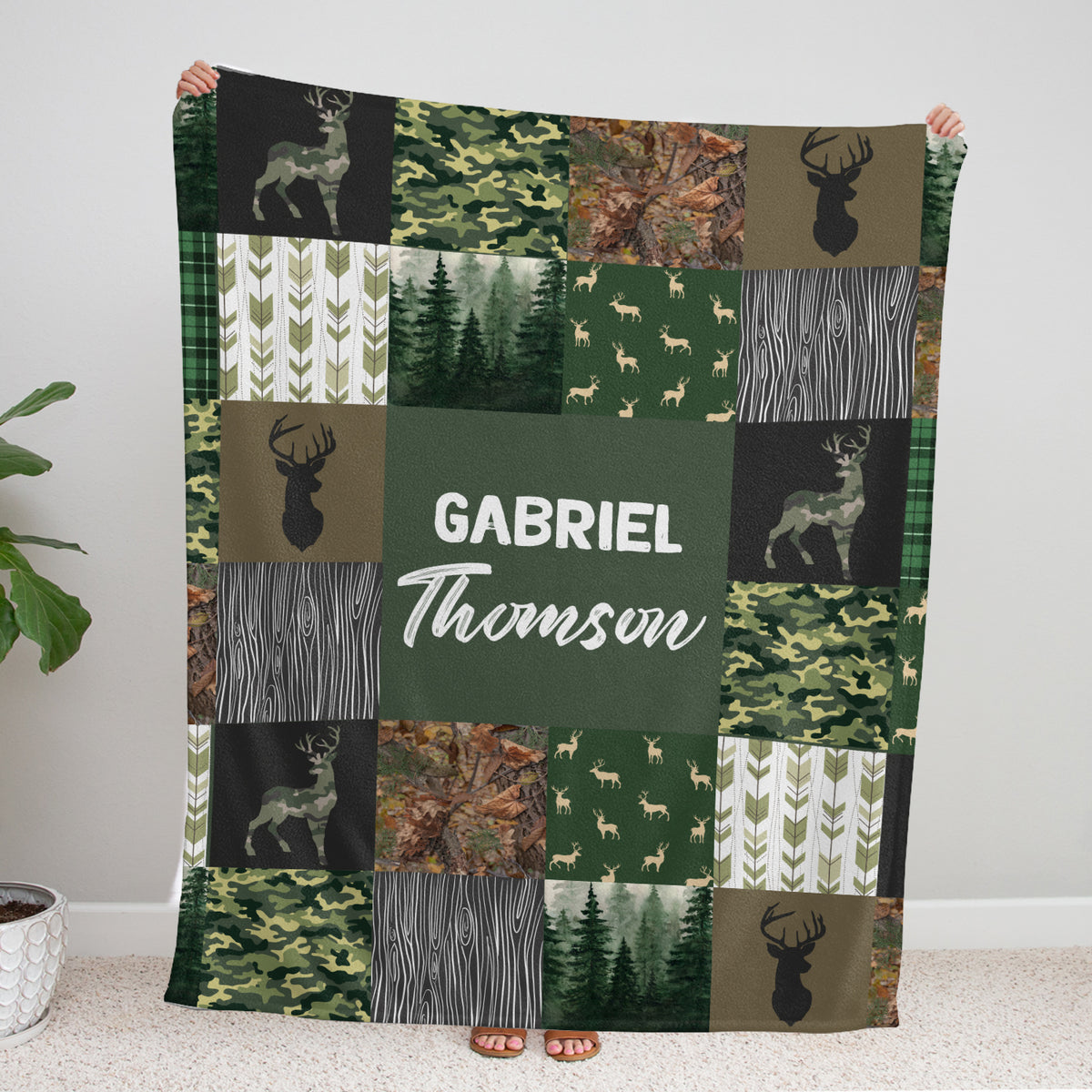 Personalized Baby Woodland Blanket for Boys - Custom Name Baby Deer Swaddle - 3 Sizes Plush Blankets for Newborn Infant Son