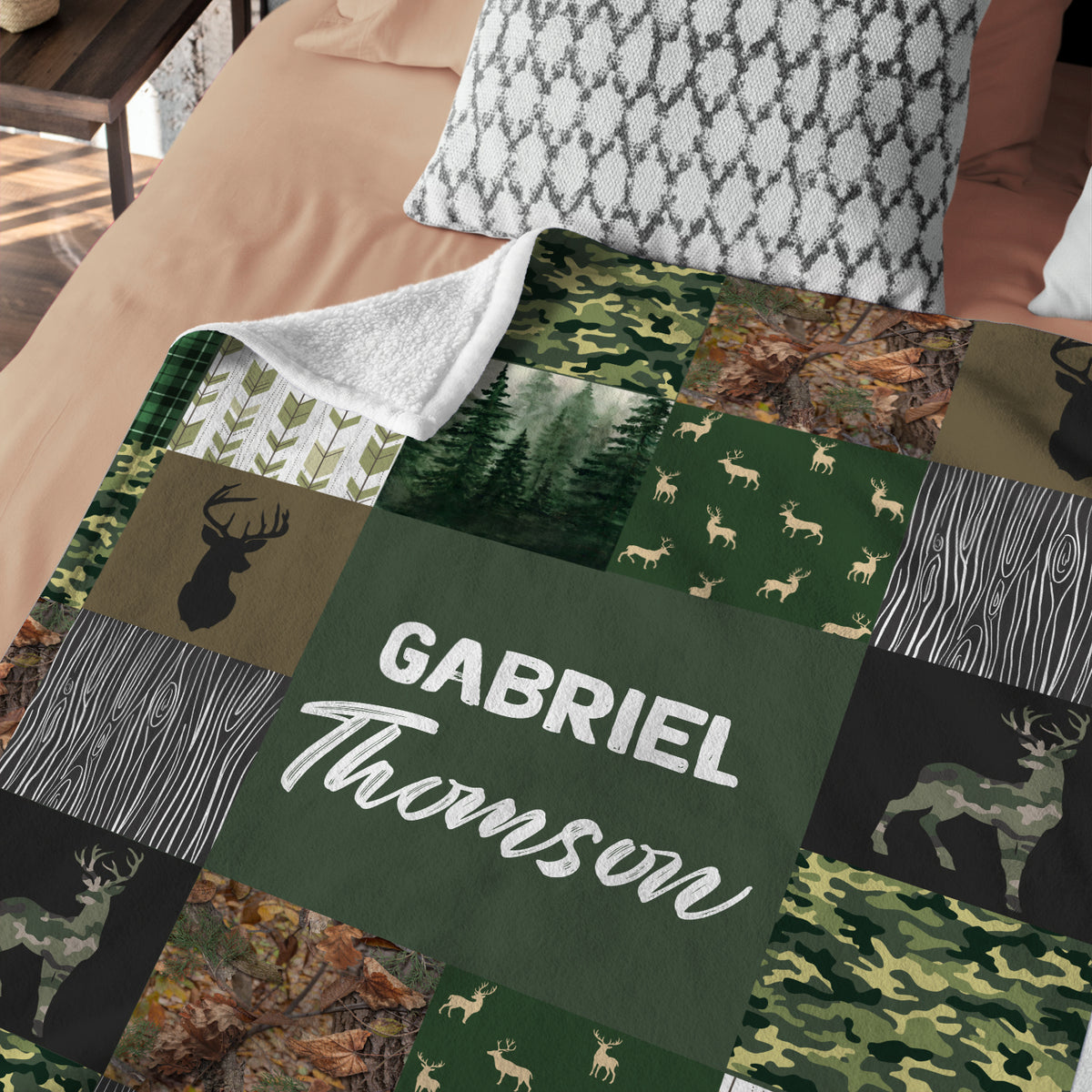 Personalized Baby Woodland Blanket for Boys - Custom Name Baby Deer Swaddle - 3 Sizes Plush Blankets for Newborn Infant Son