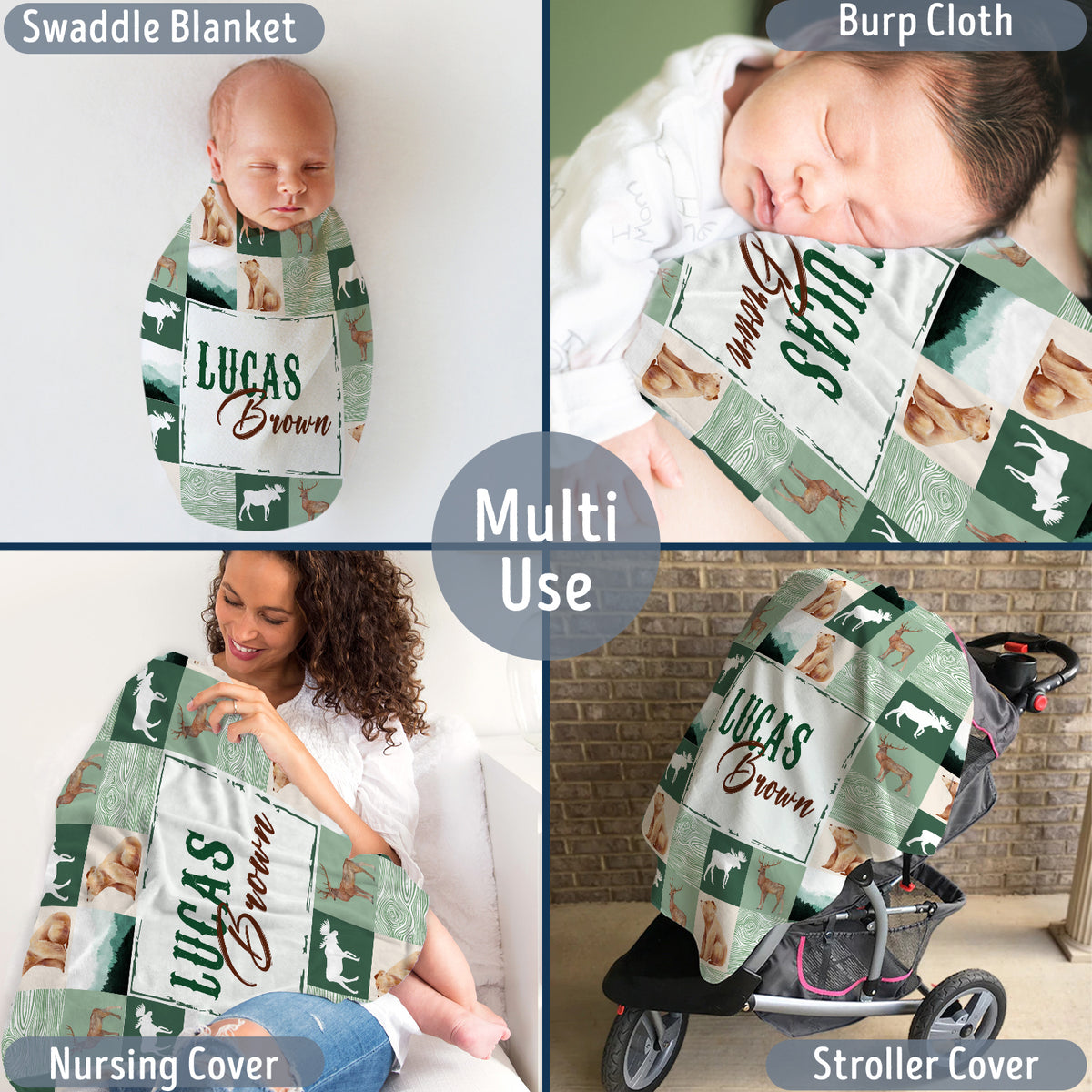 Personalized Baby Woodland Blanket for Boys - Custom Name Swaddle, Plush Blankets for Baby Boy, Son, Newborn Daughter