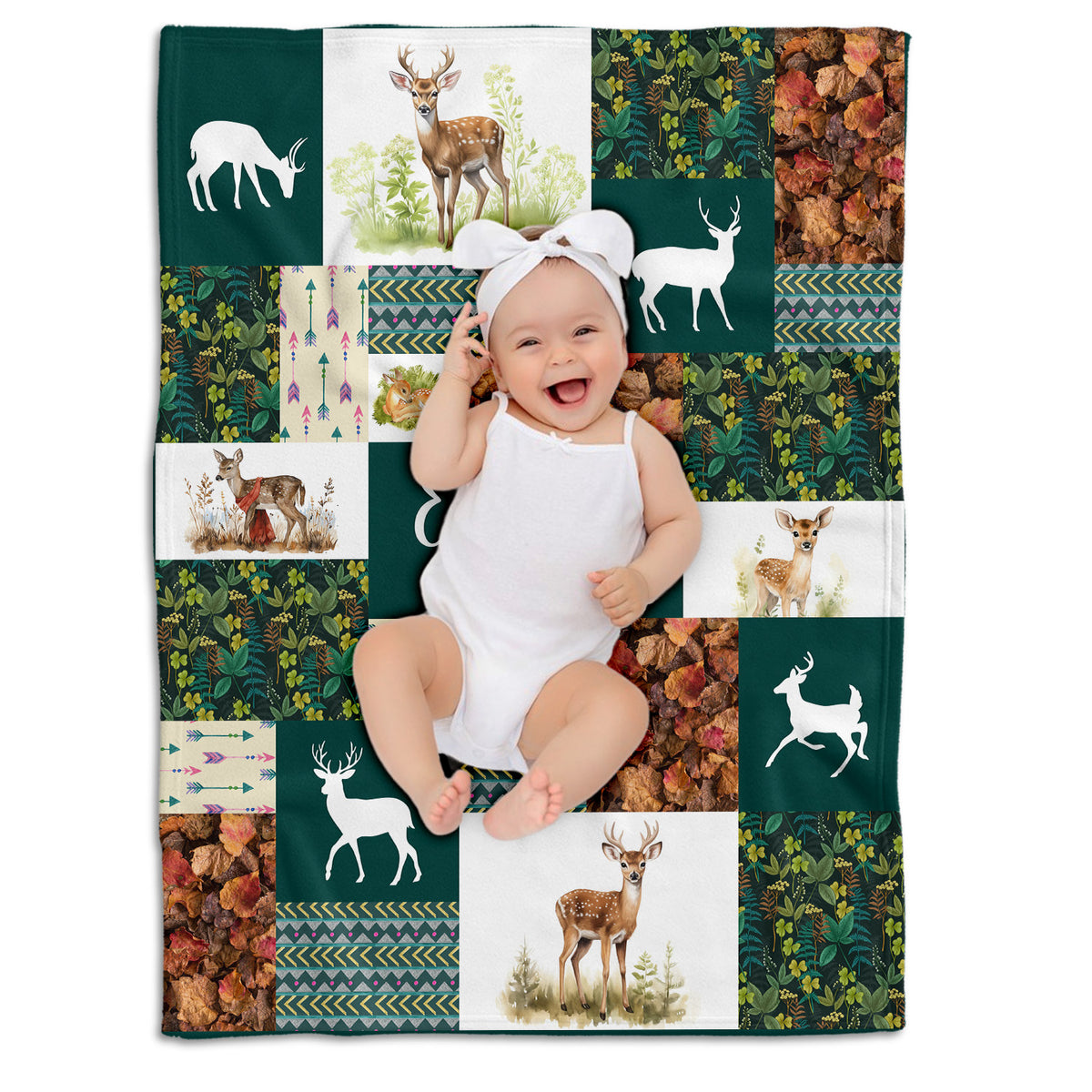 Personalized Baby Woodland Blanket for Toddler Baby Nursery Bed Blankets Stroller Crib Shower Gifts (Blanket Deer)
