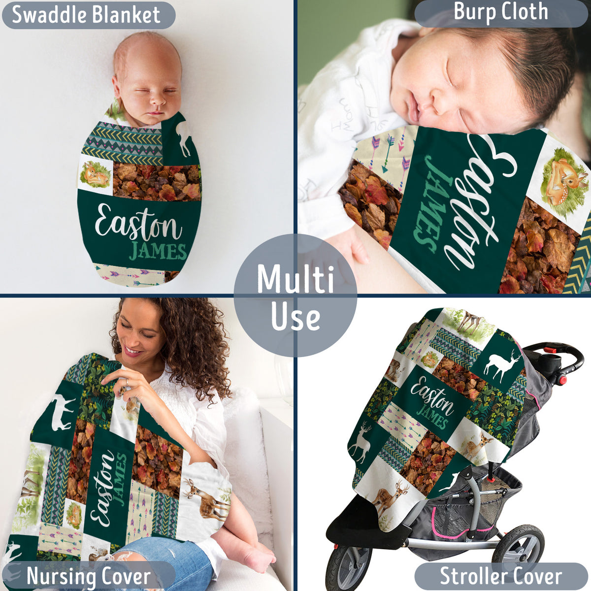 Personalized Baby Woodland Blanket for Toddler Baby Nursery Bed Blankets Stroller Crib Shower Gifts (Blanket Deer)